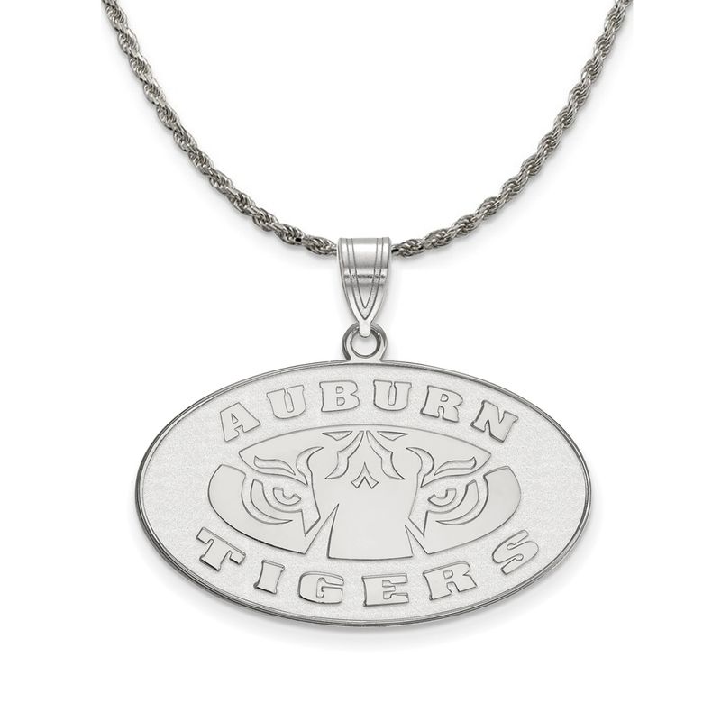 Sterling Silver Auburn U Tigers Large Logo Necklace - 22 Inch